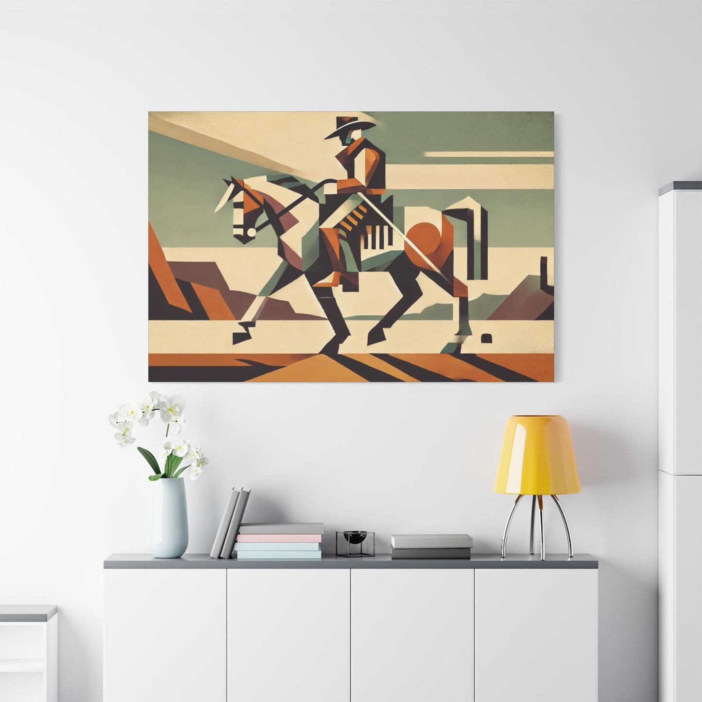 Canvas Print, Original Modern Cubist Cowboy Horse, Matte Stretched Art, 7 Sizes, Landscape Painting, Southwestern Home & Office Wall Decor