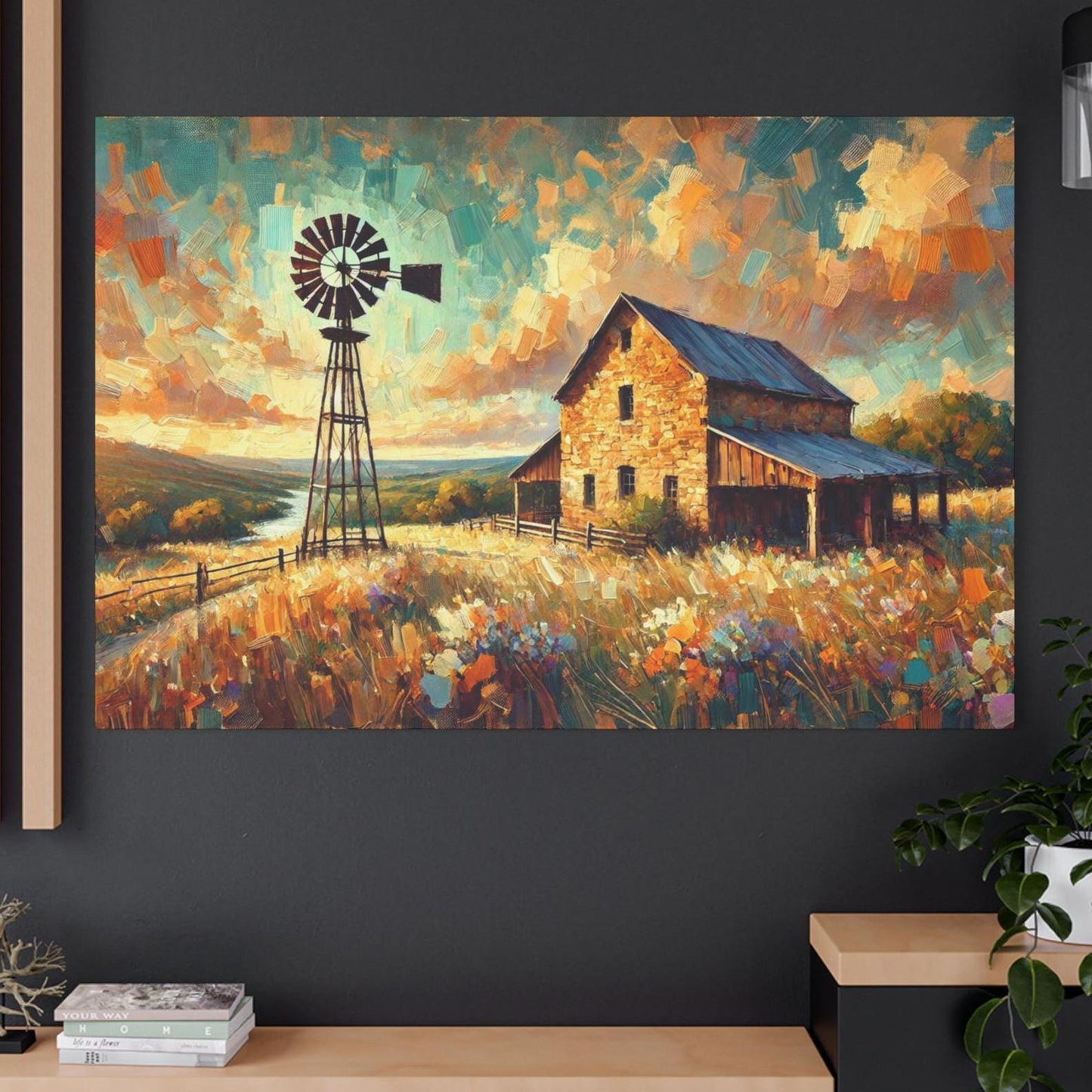Original Impressionist Hill Country Canvas Print, Matte Stretched Art, 7 Sizes Available, Wall Decor, Landscape Painting, Home Office Decor