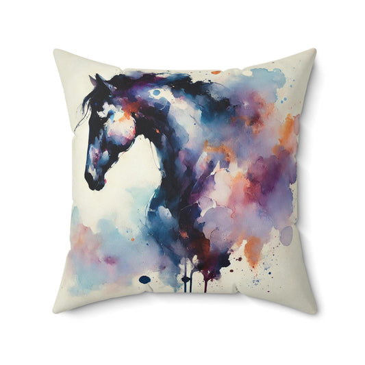 Pillow Modern Abstract Watercolor Dark Horse Design, Posh Housewarming Gift, Soft Throw Pillow, Ethereal Art Charm, Sophisticated Home Decor