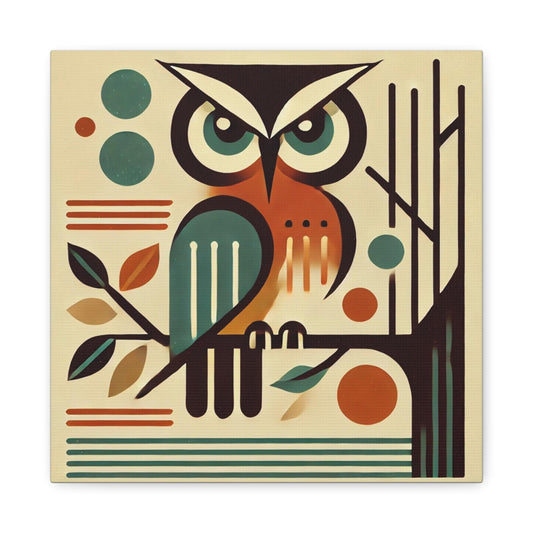Canvas Print, Owl Mid-Century Modern, Housewarming or Birthday Gift, Vintage Retro Charm, Wall Art Decor, Matte Canvas