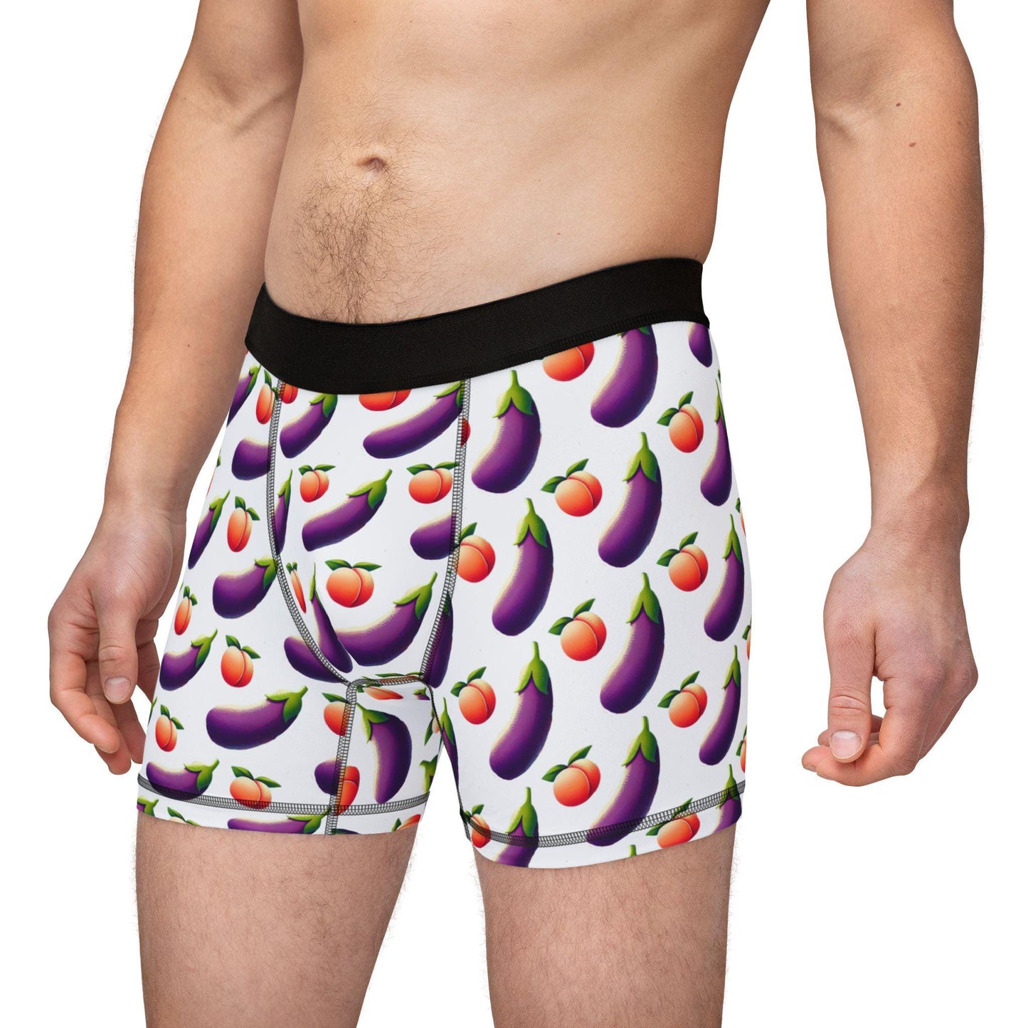 Men's Boxers, Funny Peach & Eggplant Emojis Design, Spicy Underwear For Men, Sexy Soft Boxer Briefs, Boyfriend Or Husband Birthday Gift