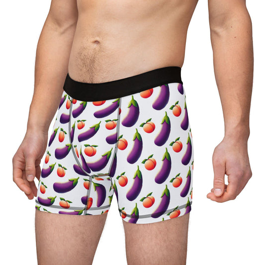 Men's Boxers, Funny Peach & Eggplant Emojis Design, Spicy Underwear For Men, Sexy Soft Boxer Briefs, Boyfriend Or Husband Birthday Gift