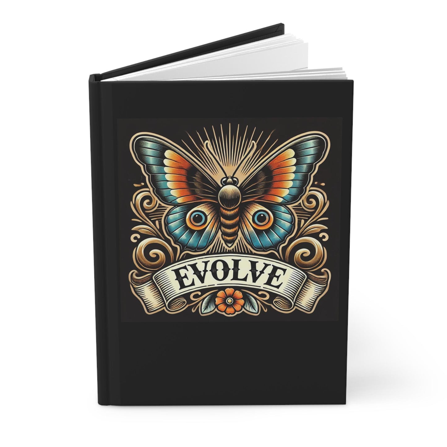 Butterly Journal Hardcover - EVOLVE Design - Vintage tattoo Charm Notebook, Book Lovers Gift, Retro Diary - Nature Journal - Literature