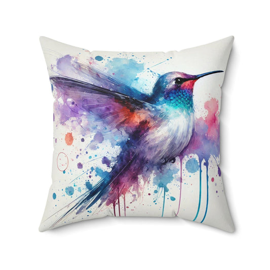 Pillow Modern Abstract Watercolor Hummingbird Design, Posh Housewarming Gift, Soft Throw Pillow, Ethereal Charm Upscale Home & Office Decor