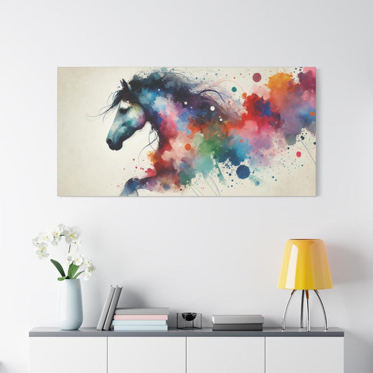 Matte Canvas Print, Original Abstract Watercolor Bright Horse Butterfly Portrait, Modern Stretched Wall Art, 7 Sizes, Stately Home Decor