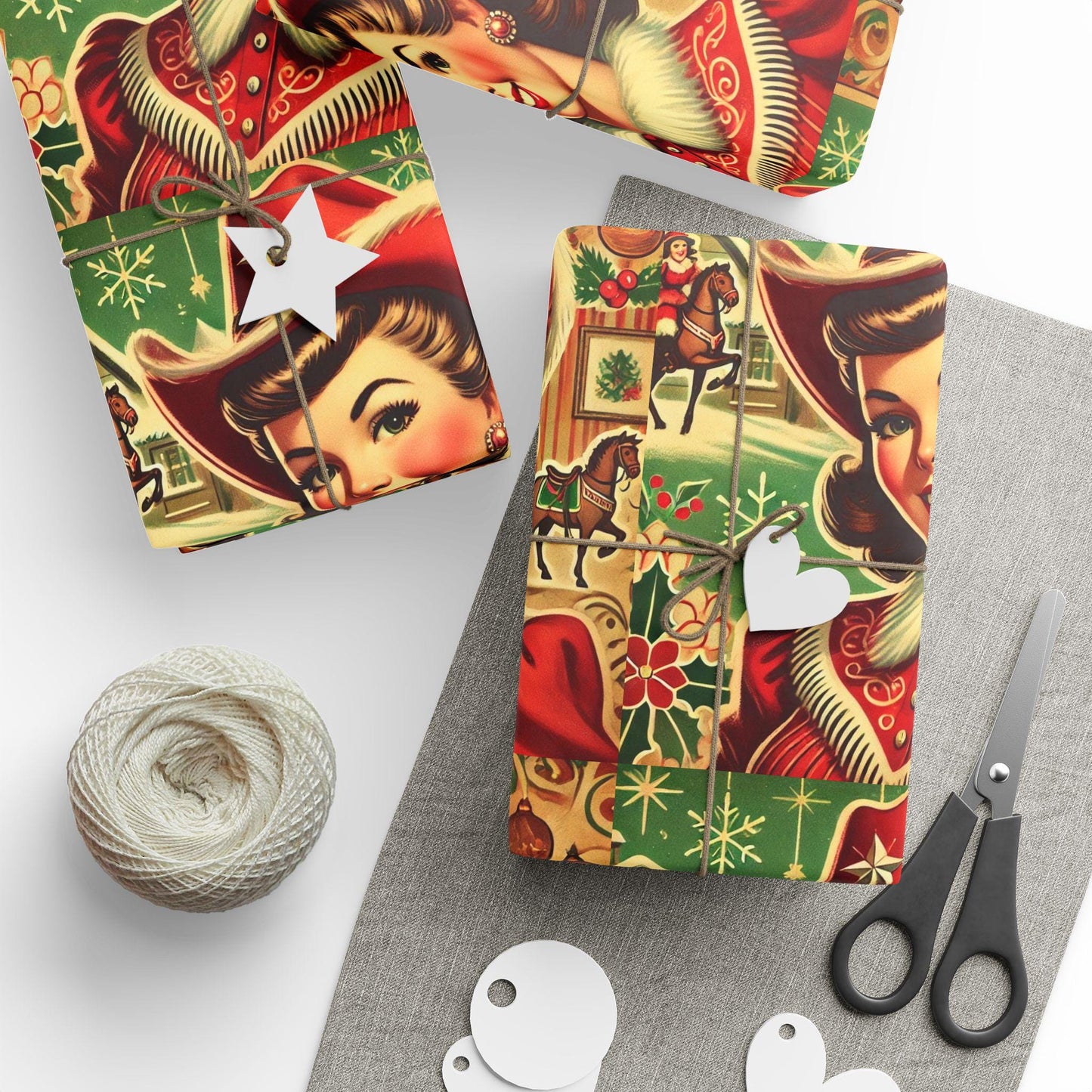Cowgirl Mrs. Claus Wrapping Paper, Fun Gift Wrap for Christmas Presents, Country Holidays
