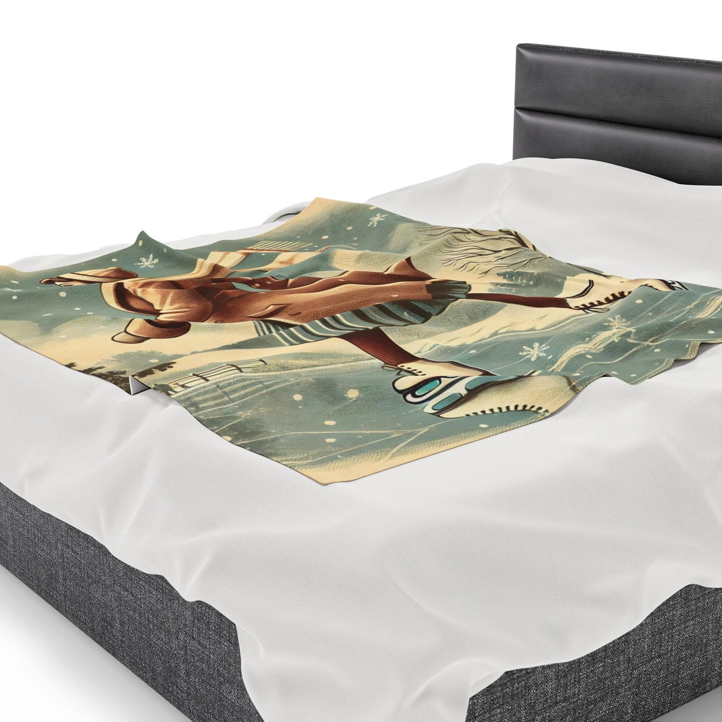 Plush Winter Blanket, Ice Skating Design, Soft Fleece Throw, Housewarming Gift, Holiday Home Decor, Christmas Theme, Warm Bedding