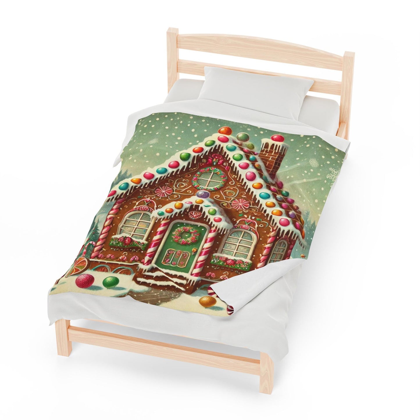 Plush Blanket, Gingerbread House Design, Soft Fleece Throw, Housewarming Gift, Holiday Home Decor, Christmas Theme, Warm Bedding