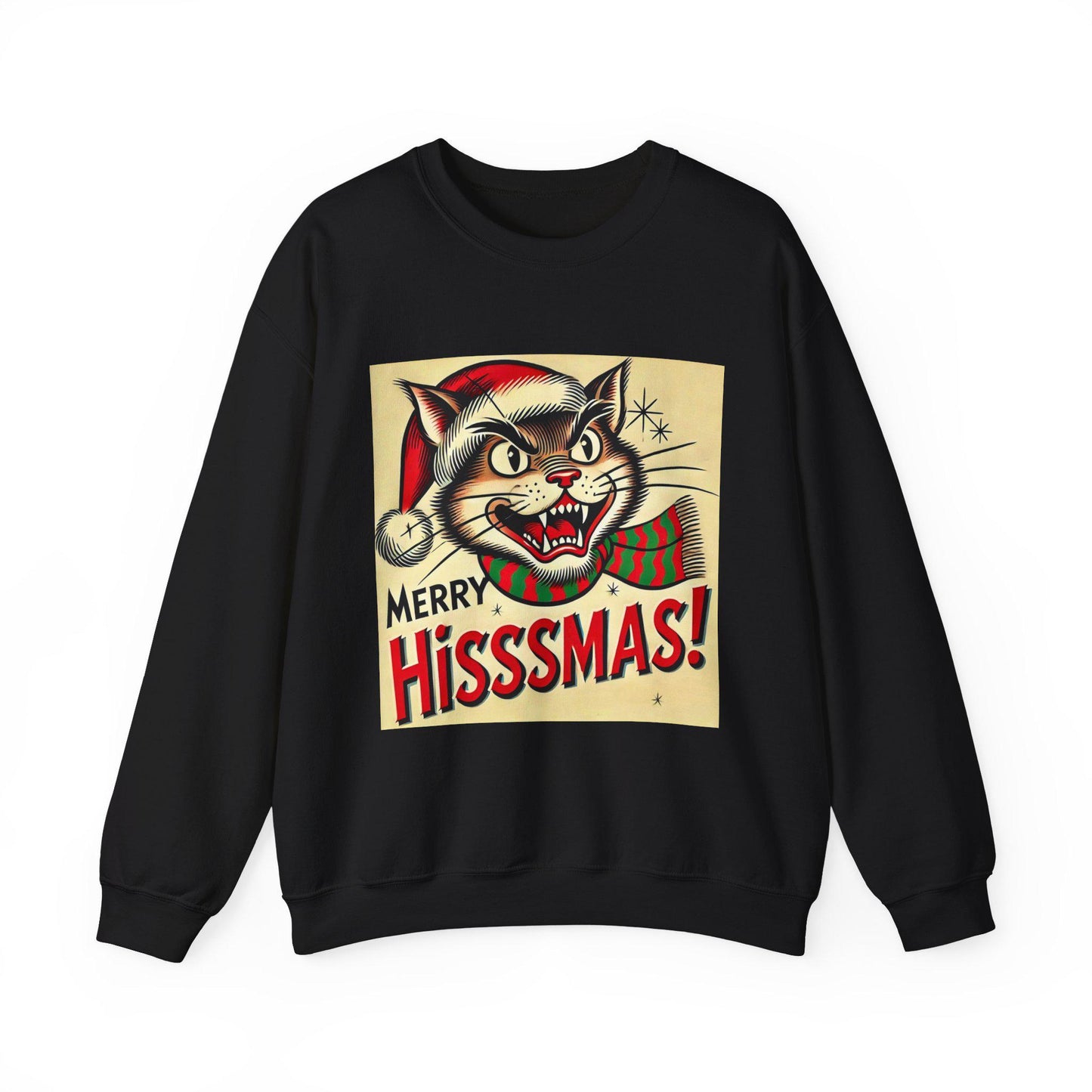 Funny Christmas Cat Unisex Heavy Blend™ Crewneck Sweatshirt, Merry HIsssmas, Cat Lovers Gift, Cat Parents