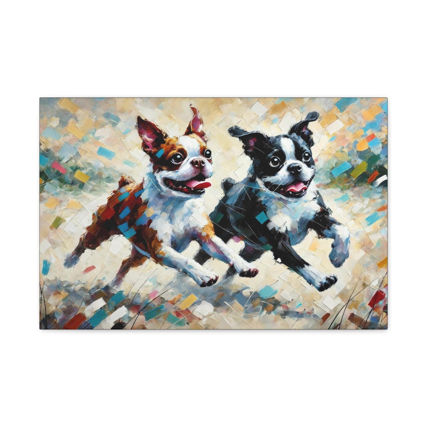 Canvas Print Boston Terrier Modern Impressionist Portrait, LGBT Housewarming Gift, Gay Boston Lover, Matte Stretched Wall Art, 7 Sizes