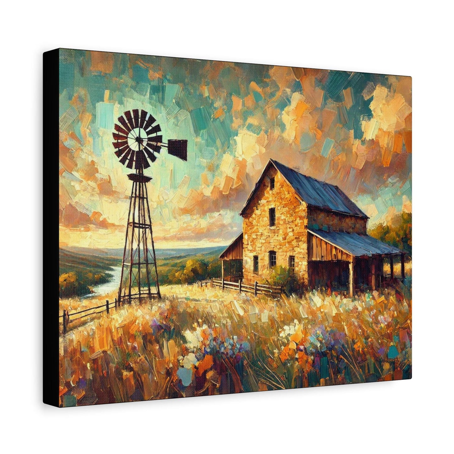 Original Impressionist Hill Country Canvas Print, Matte Stretched Art, 7 Sizes Available, Wall Decor, Landscape Painting, Home Office Decor