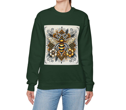 Honey Bee Sweatshirt, Vintage Tattoo Design, Unisex Crewneck Jumper, Bee Pullover, Gift for Animal Lover, Retro Style, Beekeeper