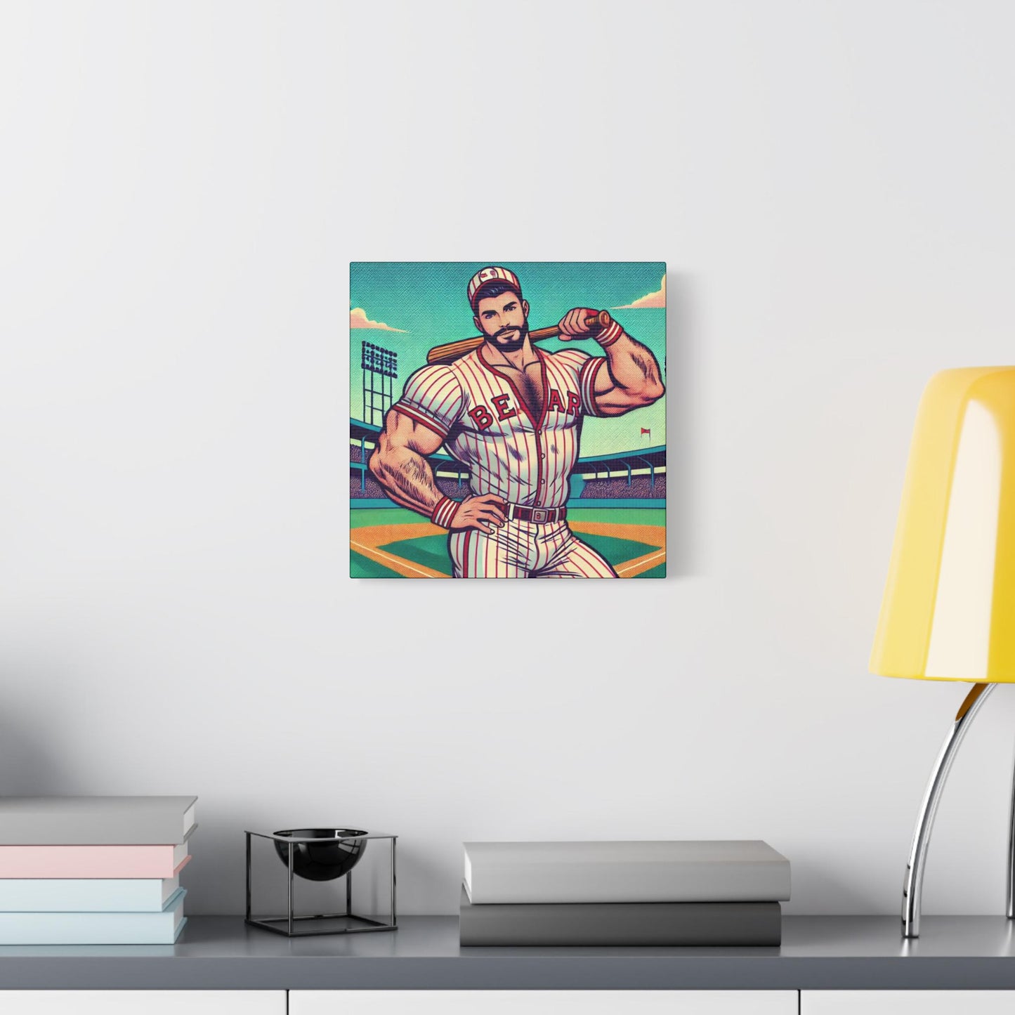 Baseball Daddy Canvas Print, Bear Pop Art Design, Gay Wall Art, Modern Decor, Housewarming Gift, LGBT Gift, Pitcher Catcher, Matte Canvas