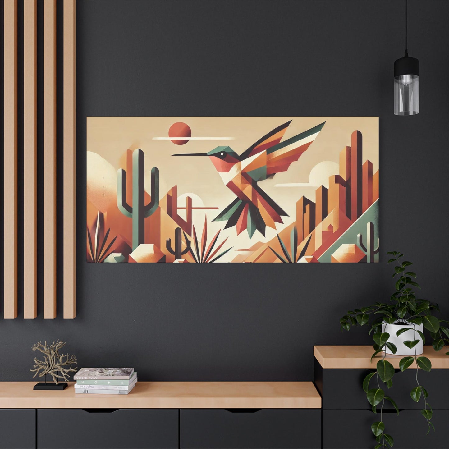 Original Modern Cubist Hummingbird Canvas Print, Matte Stretched Art, 7 Sizes Available, Wall Decor, Landscape Painting, Home Office Decor
