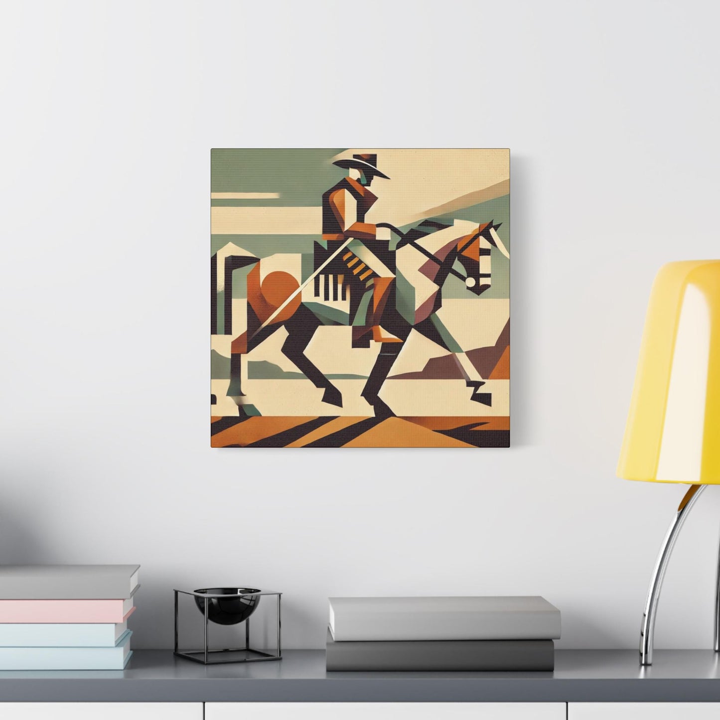 Canvas Print, Cowboy Southwestern Cubist Design, Rustic Home Decor, Animal Lover Gift, Nature Inspired Print, Matte Stretched Wall Art