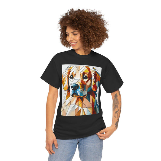 Dog Tee, Golden Retriever Modern Cubist Design, Unisex LGBT Dog Lover Gift, Gay Graphic Top, Unisex Heavy Cotton T-shirt, 7 Colors