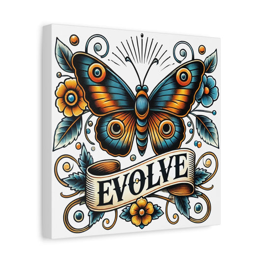 Butterfly Canvas Print, Vintage Tattoo EVOLVE Design, Nature Wall Art, Modern Decor, Housewarming Gift, Retro Warmth, Matte Canvas