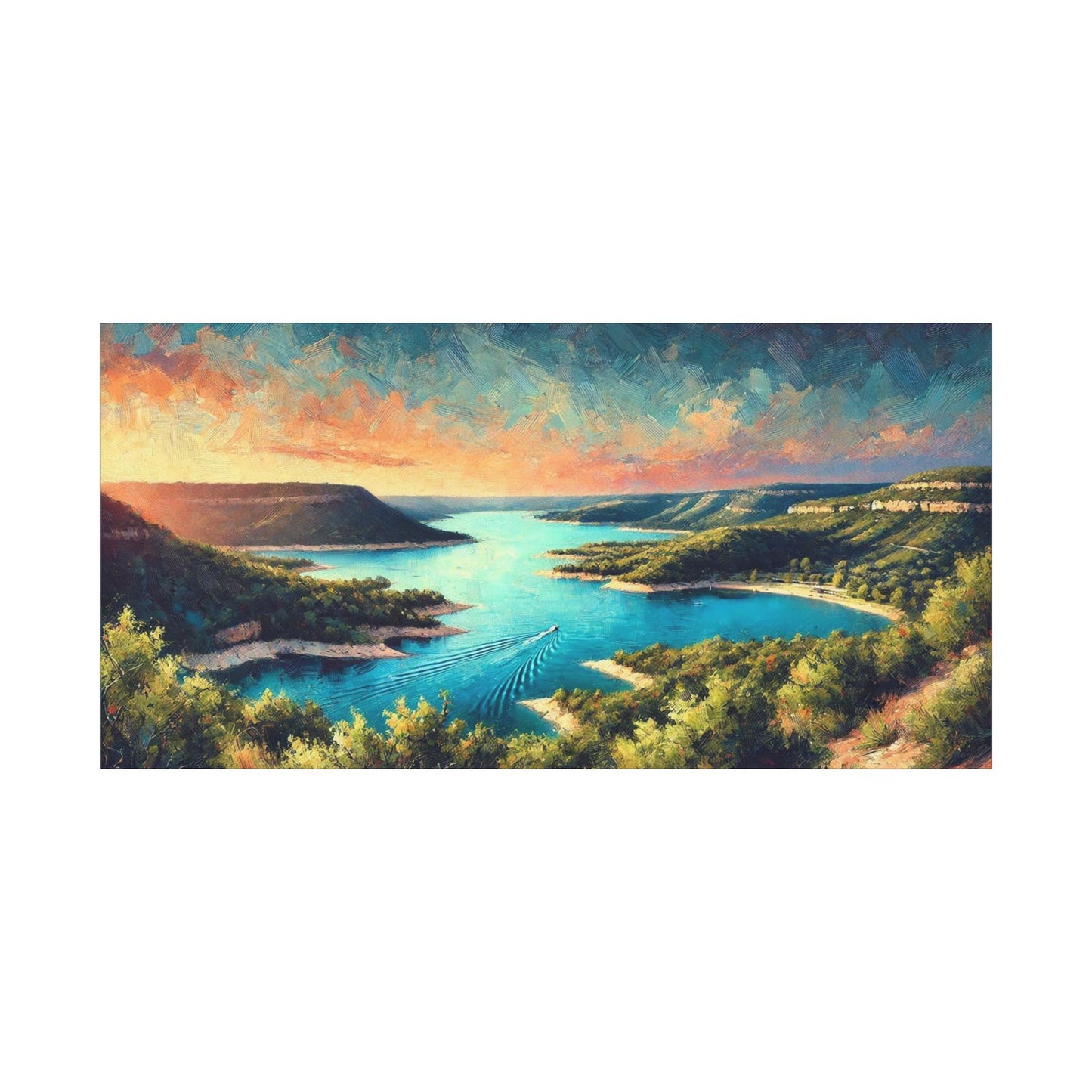 Original Impressionist Texas Lake Canvas Print, Matte Stretched Art, 7 Sizes Available, Wall Decor, Landscape Painting, Home Office Decor
