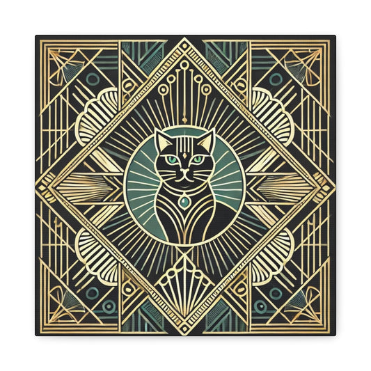Cat Canvas Print, Art Deco Design - Wall Art, Home Decor, Cat Art Lover Gift, Nature Inspired Print, Chic Wall Decor