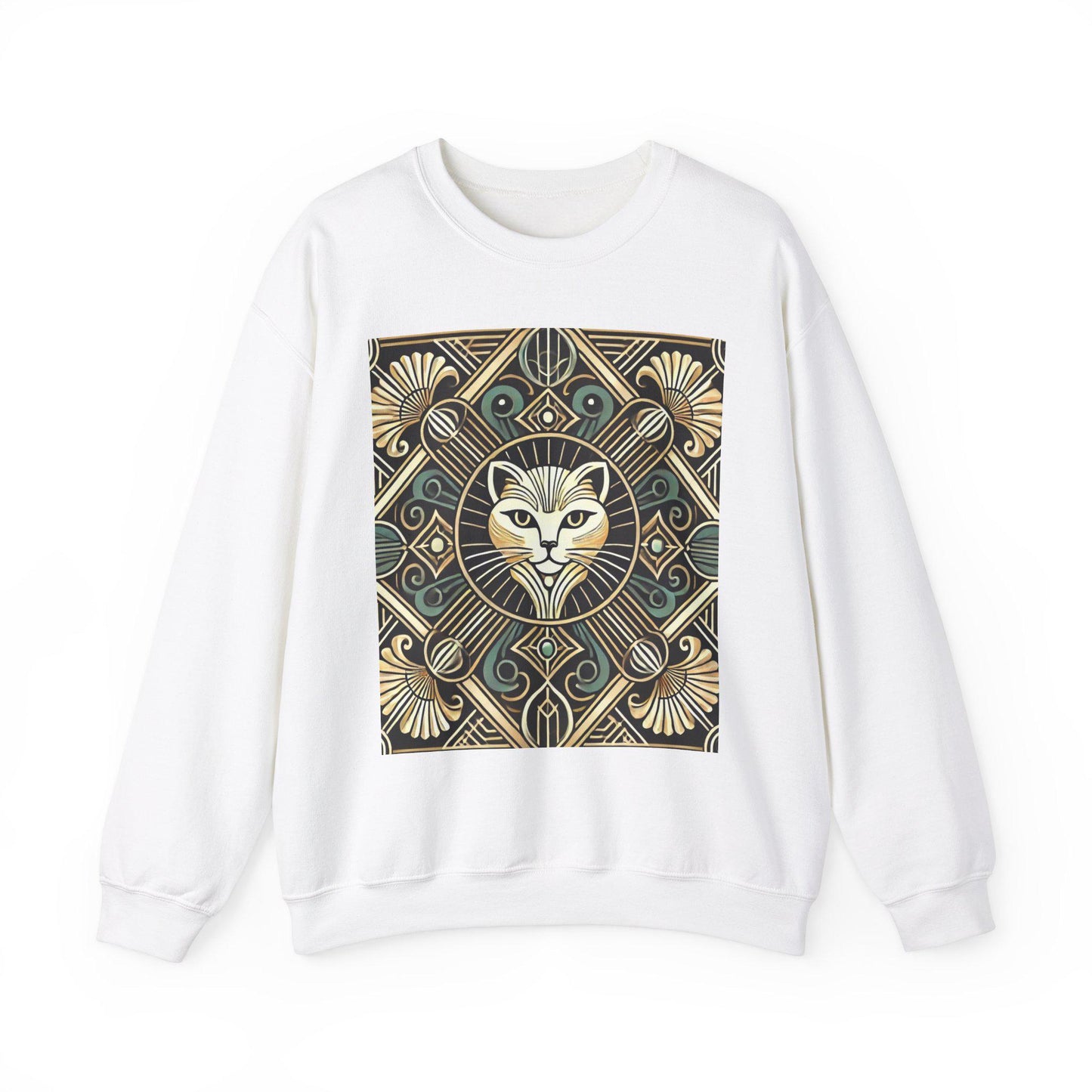 Cat Sweatshirt, Art Deco Design, Unisex Crewneck Jumper, Vintage Pullover, Gift for Cat Lover, Retro Style
