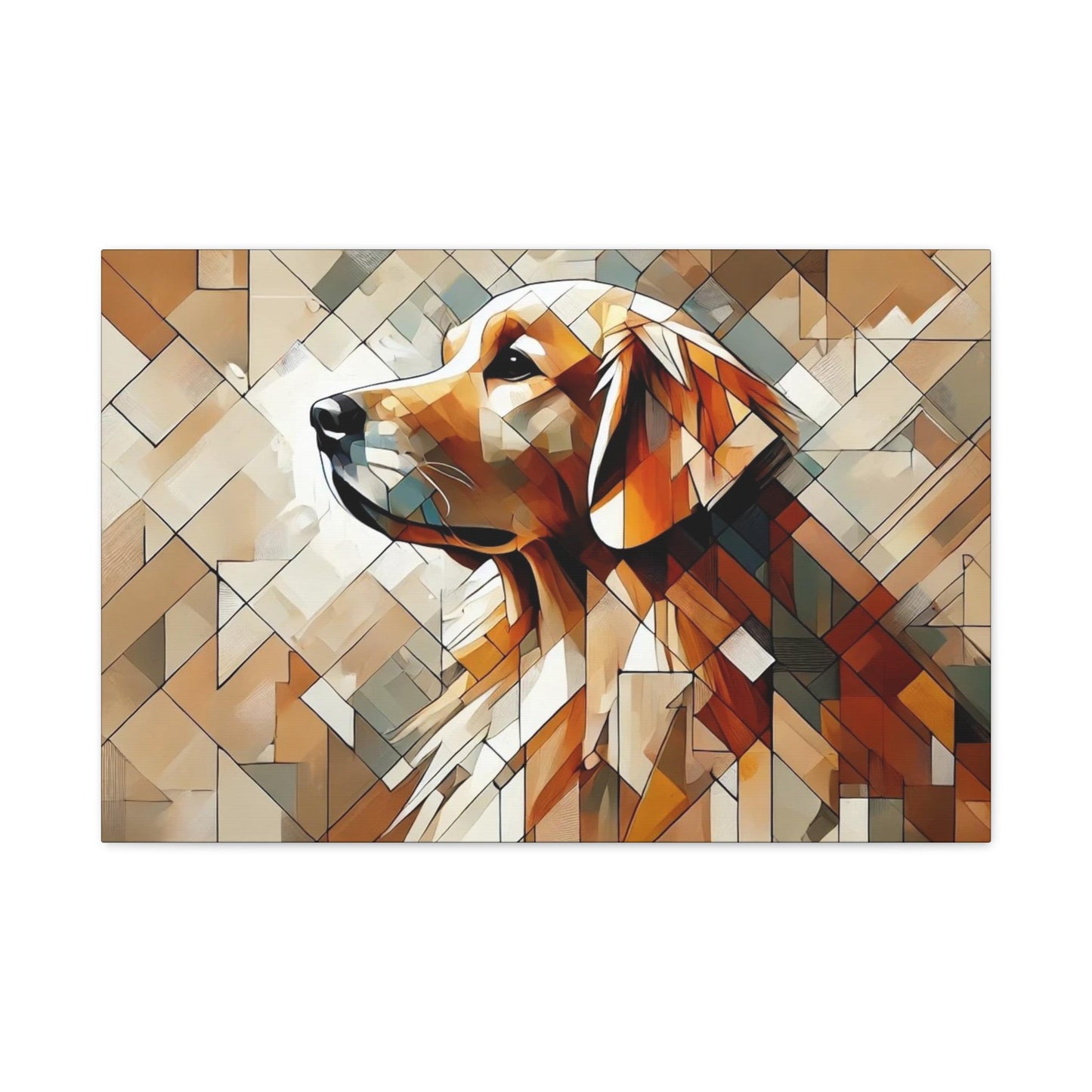 Canvas Print, Modern Cubist Golden Retriever Portrait, LGBT Housewarming Gift, Gay Dog Lover Decor, Original Stretched Wall Art, 7 Sizes
