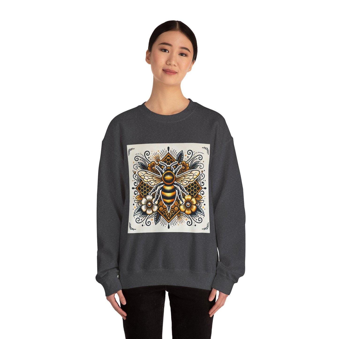 Honey Bee Sweatshirt, Vintage Tattoo Design, Unisex Crewneck Jumper, Bee Pullover, Gift for Animal Lover, Retro Style, Beekeeper