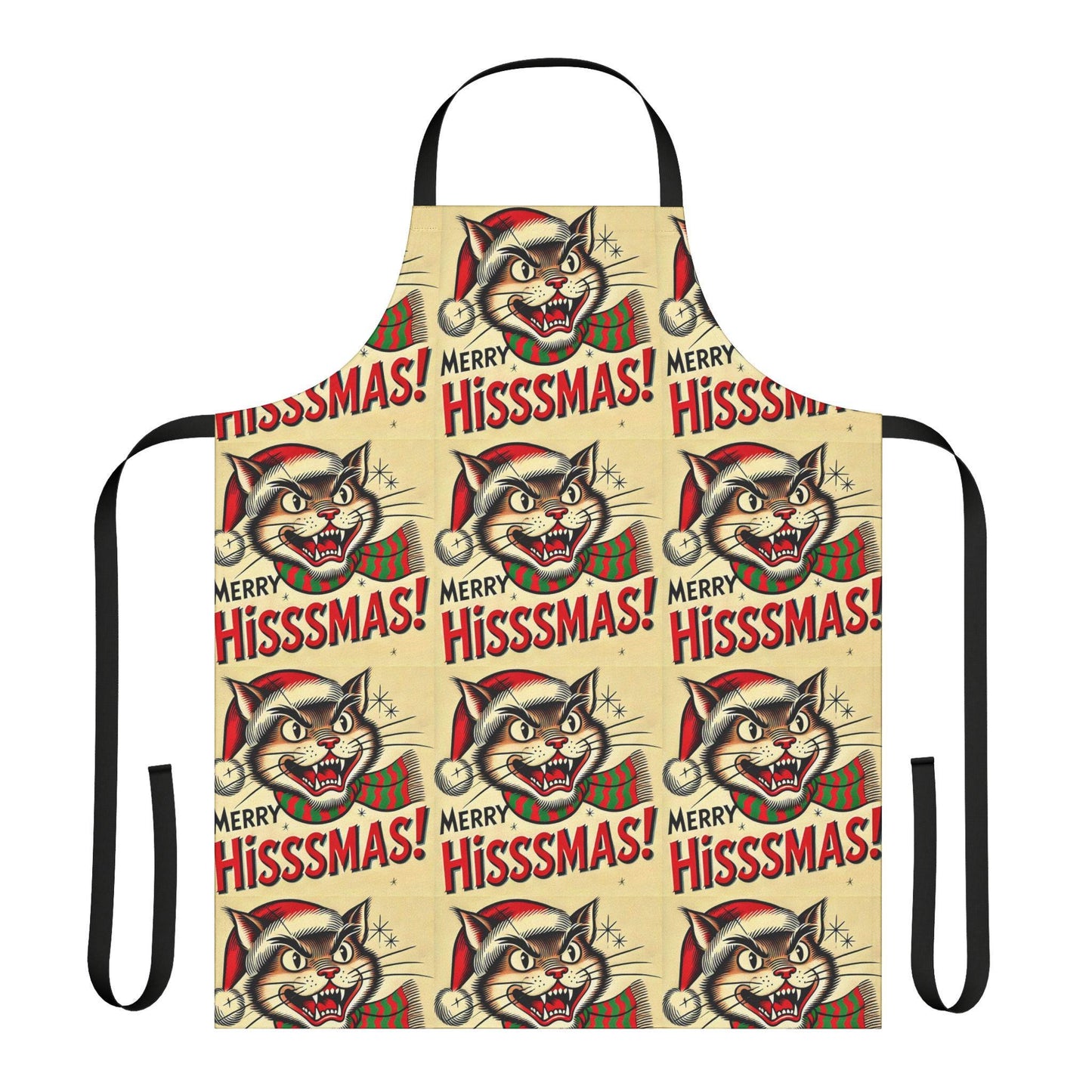 Funny Christmas Gift Apron for Cat Lovers, 5-Color Straps to Choose From, Grilling, Kiss the Cook, Cat Mom, Cat Dad