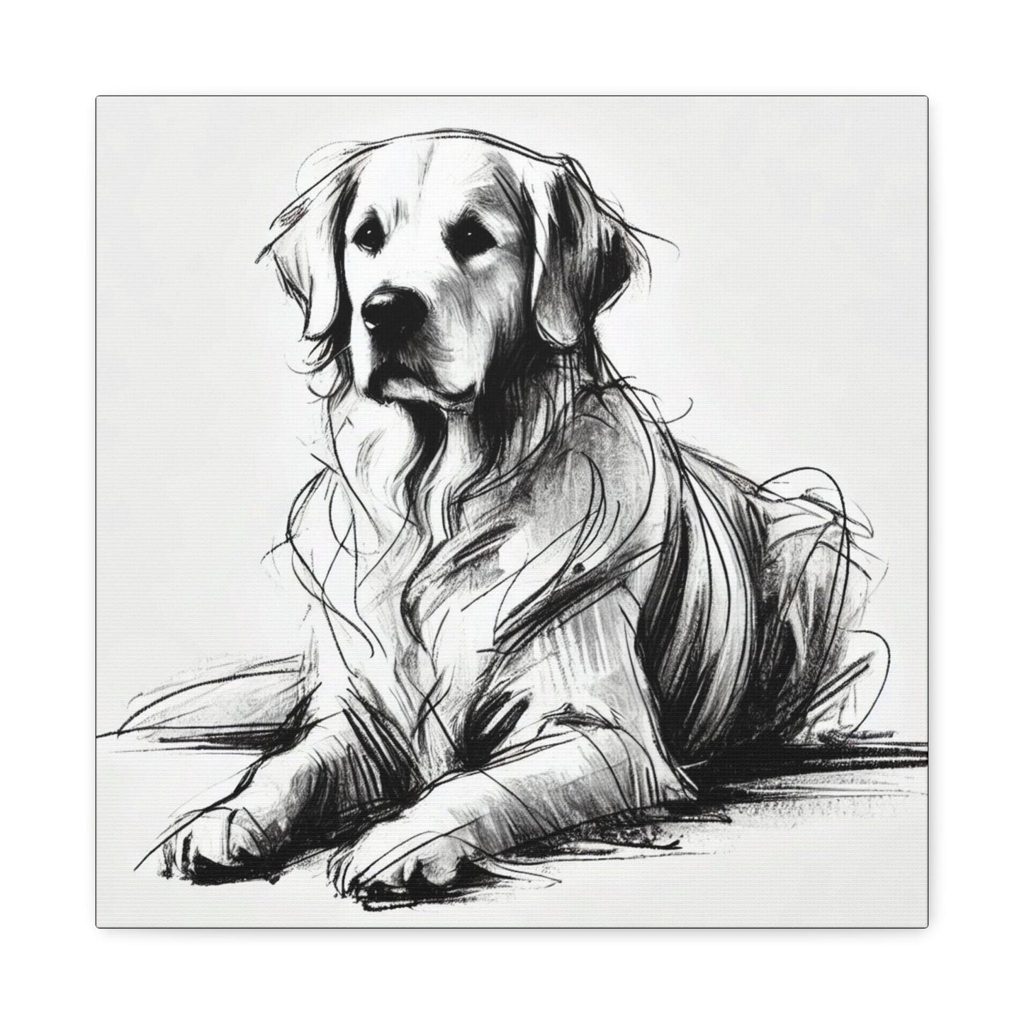 Golden Retriever Matte Canvas Print, Classic Charcoal Sketch Design, Dog Wall Art, Modern Queer Decor, LGBT Housewarming Gift, Gay Dog Lover