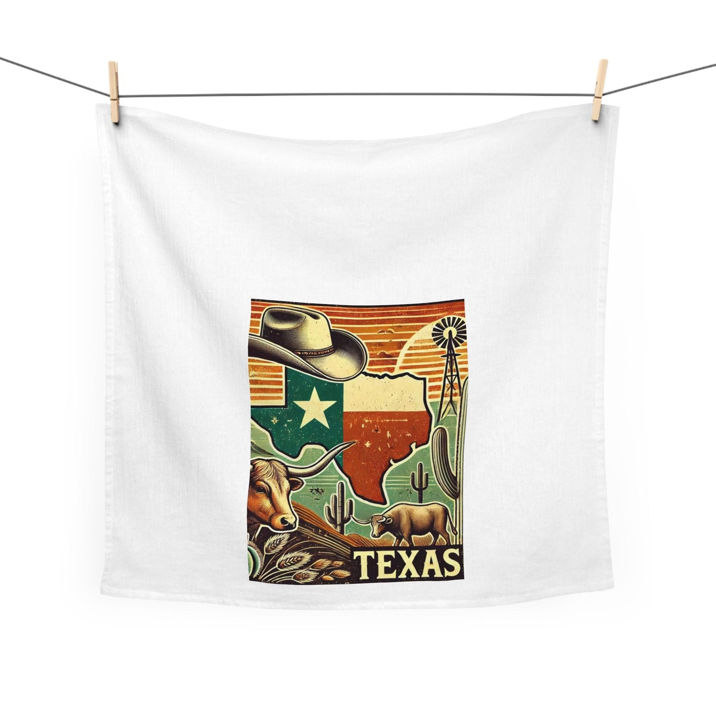 Texas Tea Towel - Longhorn, Lone Star State, Rustic Decor Dish Towel, Texas Kitchen Towel, Farmhouse Tea Towel, Texas Gift
