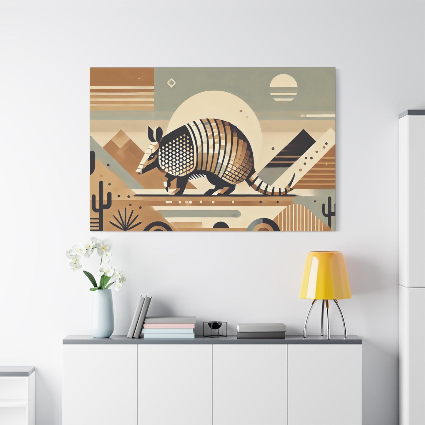 Canvas Print, Original Modern Cubist Armadillo, Matte Stretched Art, 7 Sizes, Landscape Painting, Southwestern Home & Office Wall Decor