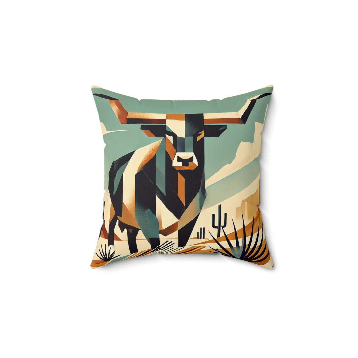 Square Pillow Modern Southwestern Texas Longhorn Design, Housewarming Gift, Retro Charm, Soft Throw Pillow, Home & Office Decor, Accent Gift