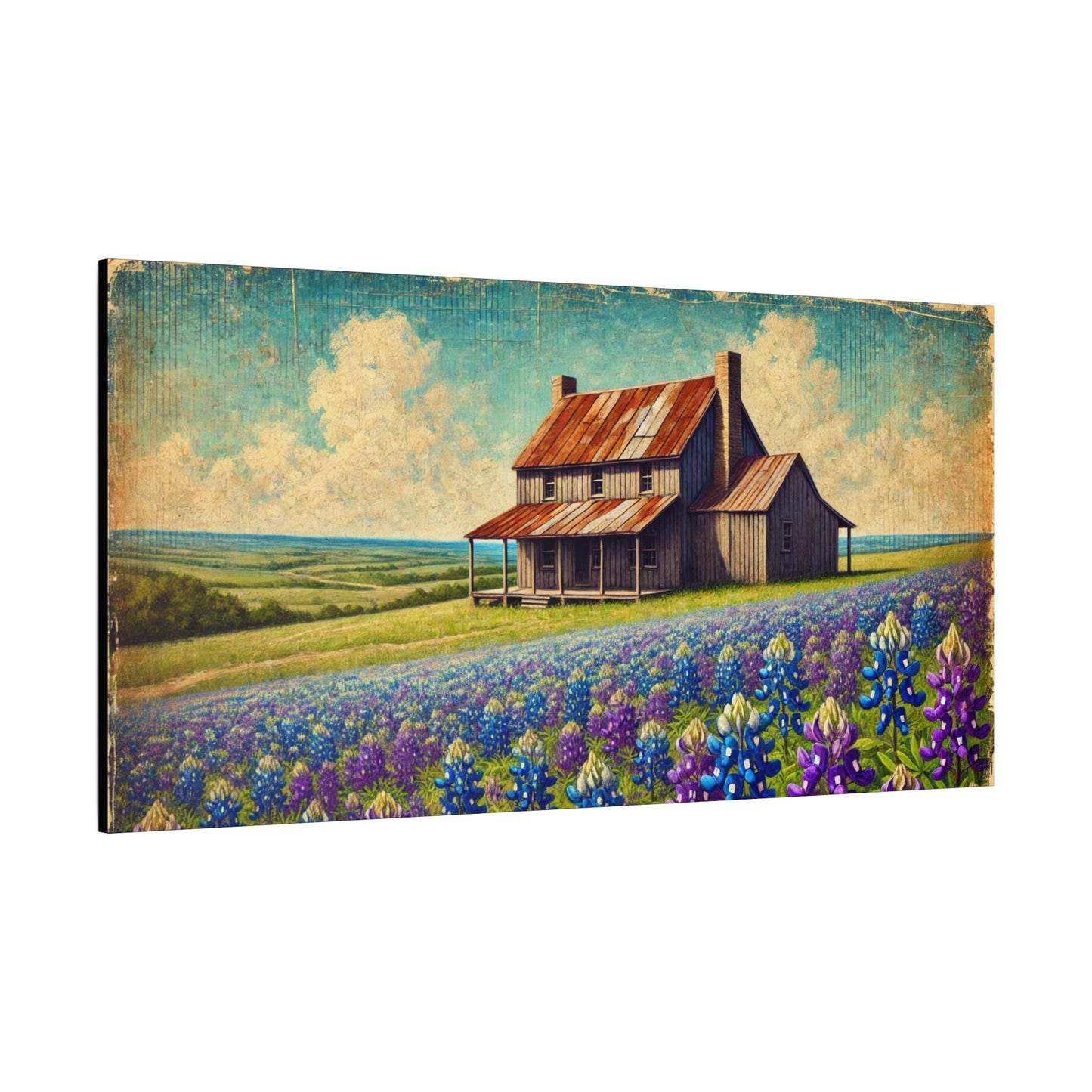 Original Primitive Folk Farm House Canvas Print, Matte Stretched Wall Art, 7 Sizes Available, Landscape Painting, Home Office Decor