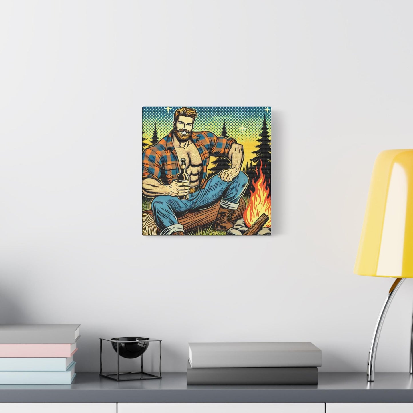 Camping Daddy Canvas Print, Bear Chaser Pop Art Design, Gay Wall Art, Modern Decor, LGBT Housewarming, Gay Lumberjack, Matte Canvas