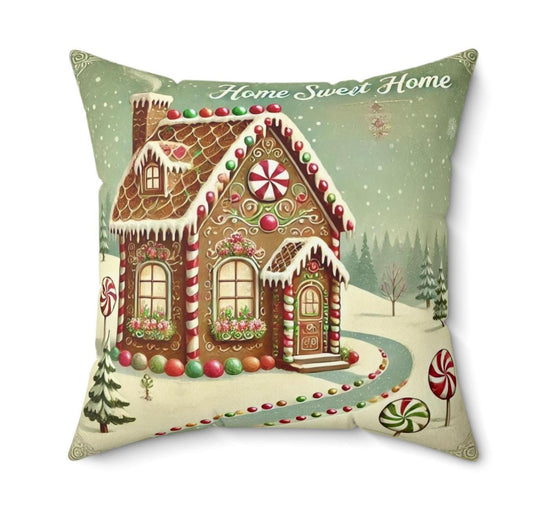 Christmas Pillow Cozy Snow Village (14"x14" Square), Holiday Gifts and Decor, Gingerbread House