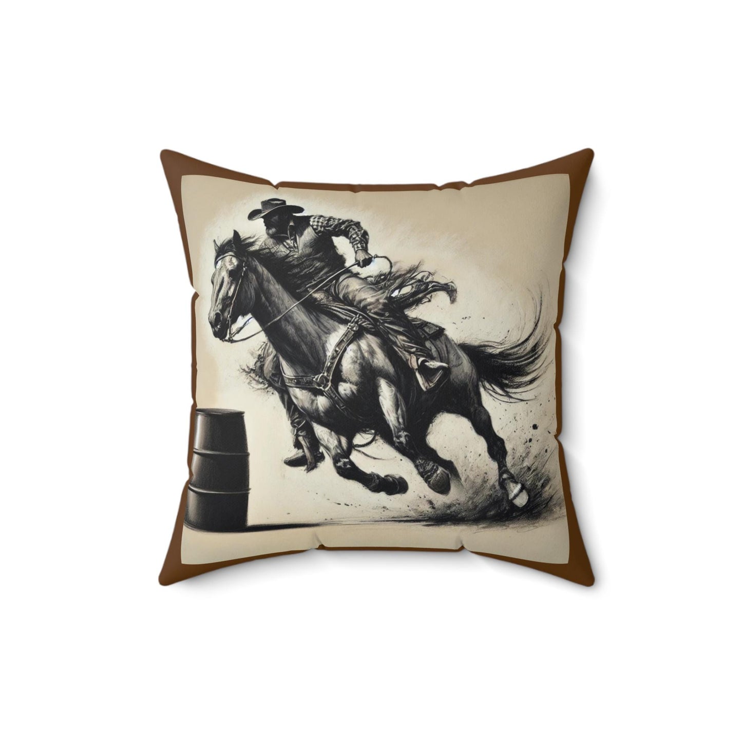 Copy of Square Throw Pillow, Charcoal Sketch Cowboy Bucking Bronco Original Design, Retro Western Charm, Rustic Home Decor Housewarming Gift