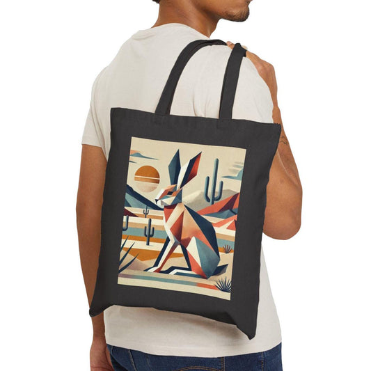 Canvas Tote Bag, Modern Southwestern Rabbit Design, Eco-Friendly Bag, Book Lover Gift, Reusable Grocery Shopping, Cubist Art Bag