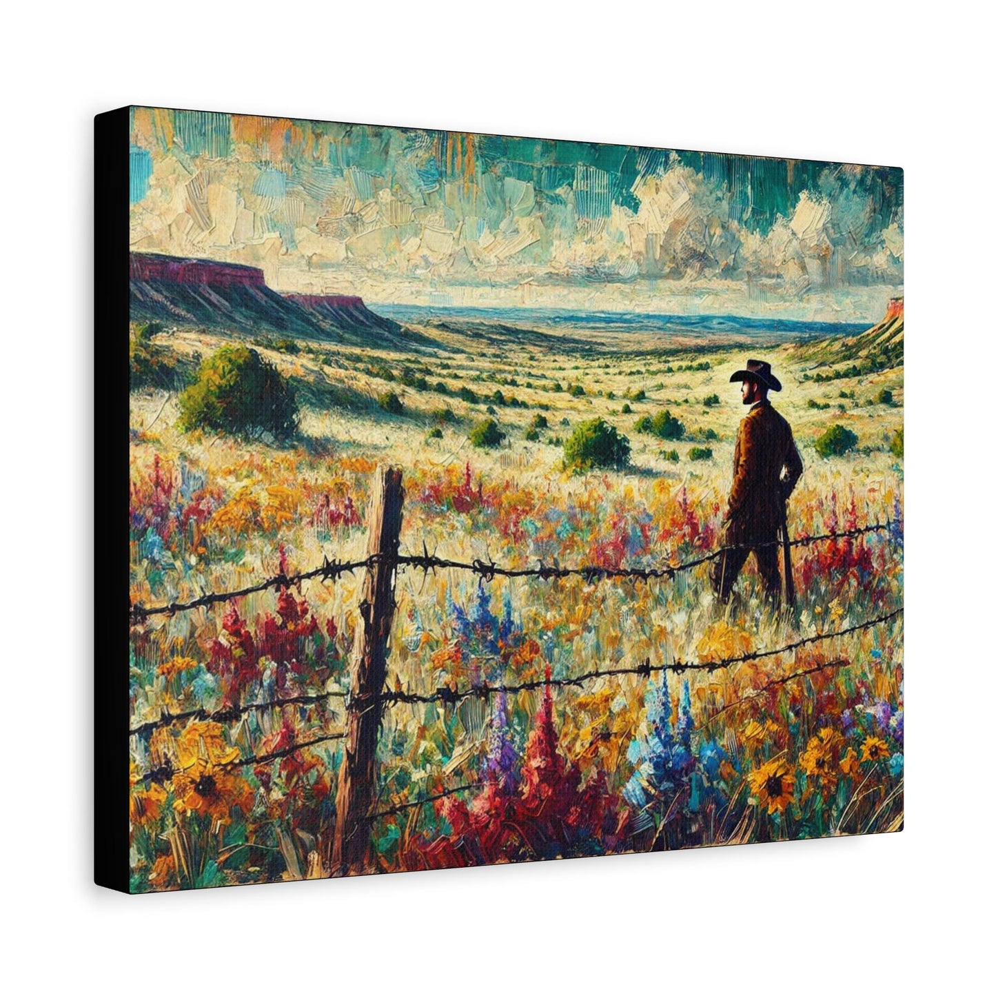 Original Impressionist Cowboy Canvas Print, Matte Stretched Art, 7 Sizes Available, Wall Decor, Texas Landscape Painting, Home Office Decor