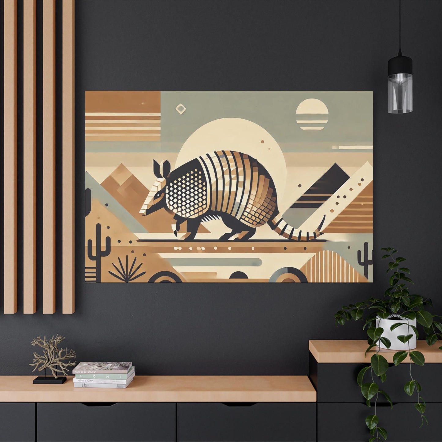 Canvas Print, Original Modern Cubist Armadillo, Matte Stretched Art, 7 Sizes, Landscape Painting, Southwestern Home & Office Wall Decor