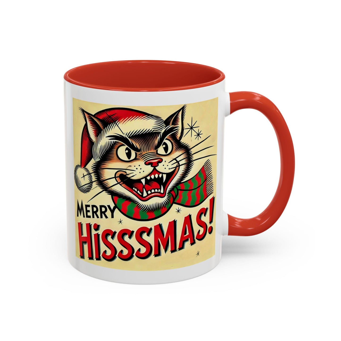 Cat Coffee Mug, Merry Hisssmas Gift for Cat Lovers, LGBT Gifts, Cat Mom, Cat Dad, Accent Mug, 11oz Mug, Unique Christmas Mug, Pride Pets