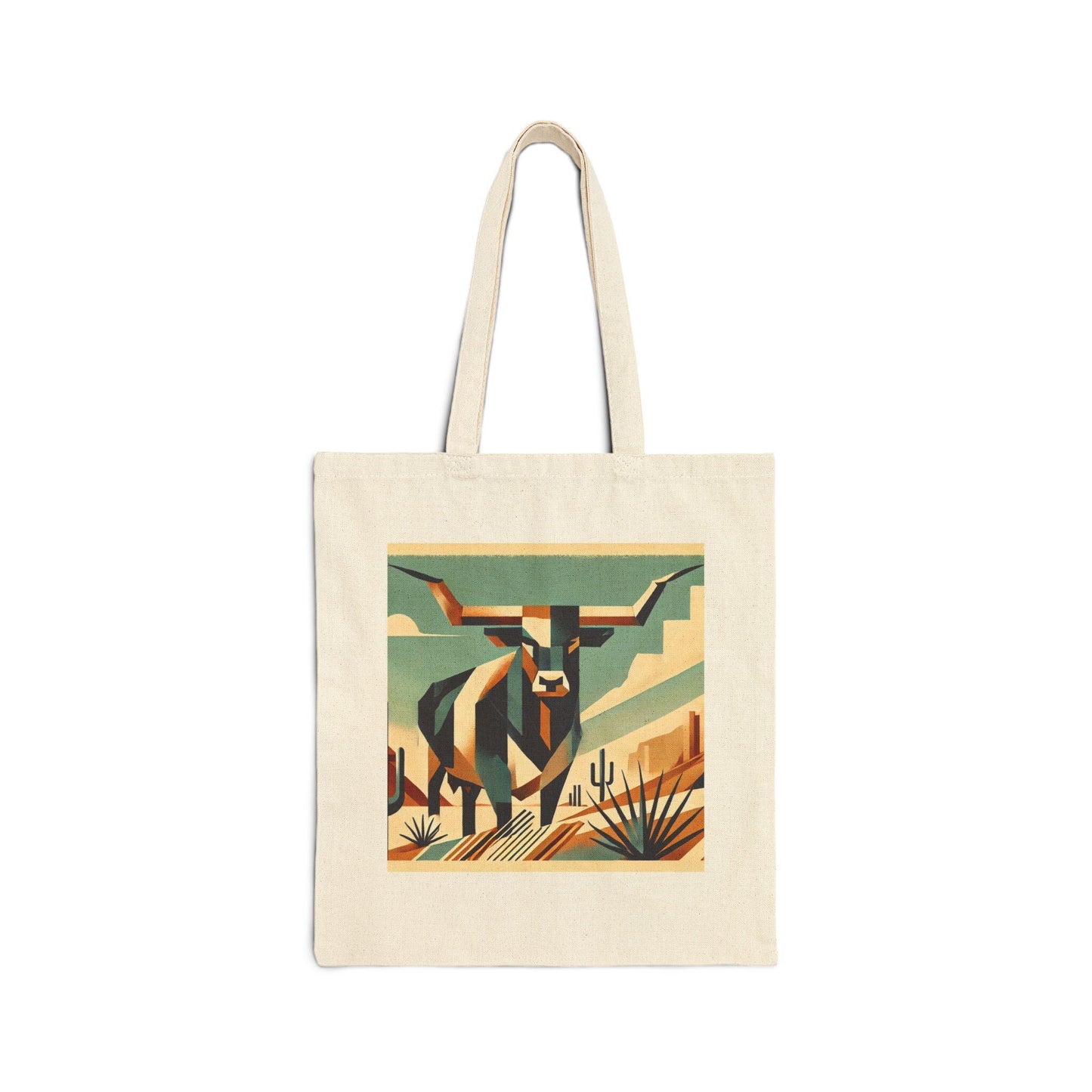 Canvas Tote Bag, Modern Southwestern Texas Longhorn Design, Eco-Friendly Bag, Book Lover Gift, Reusable Shopping Bag, Texas Style