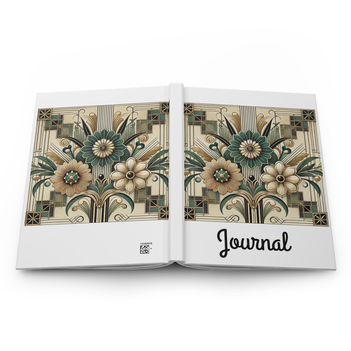 Floral Journal Hardcover - Vintage Art Deco Design - Book Lovers Gift, Retro Diary, Nature Journal, Literature Notebook
