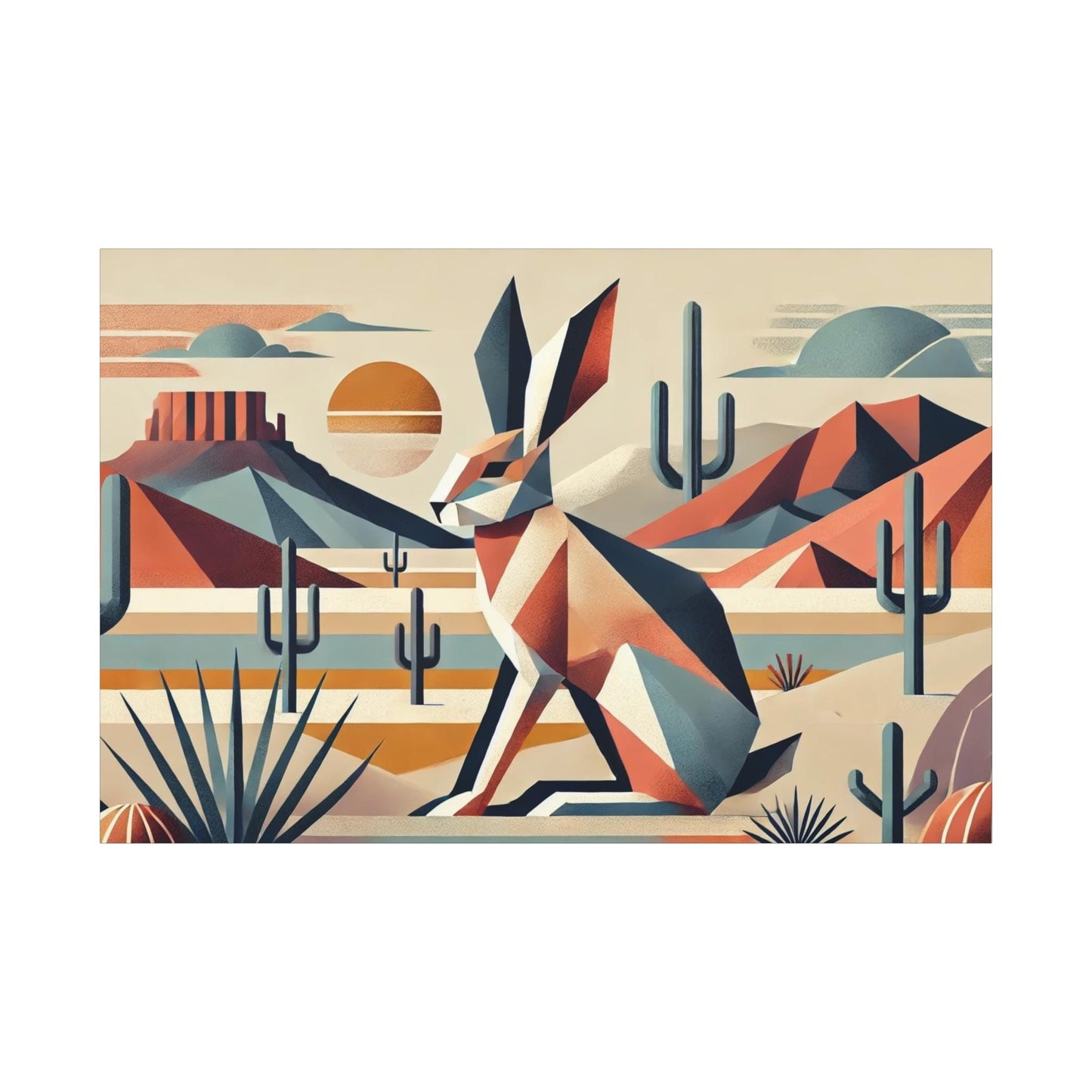 Original Modern Cubist Jackrabbit Canvas Print, Matte Stretched Art, 7 Sizes Available, Wall Decor, Landscape Painting, Home Office Decor