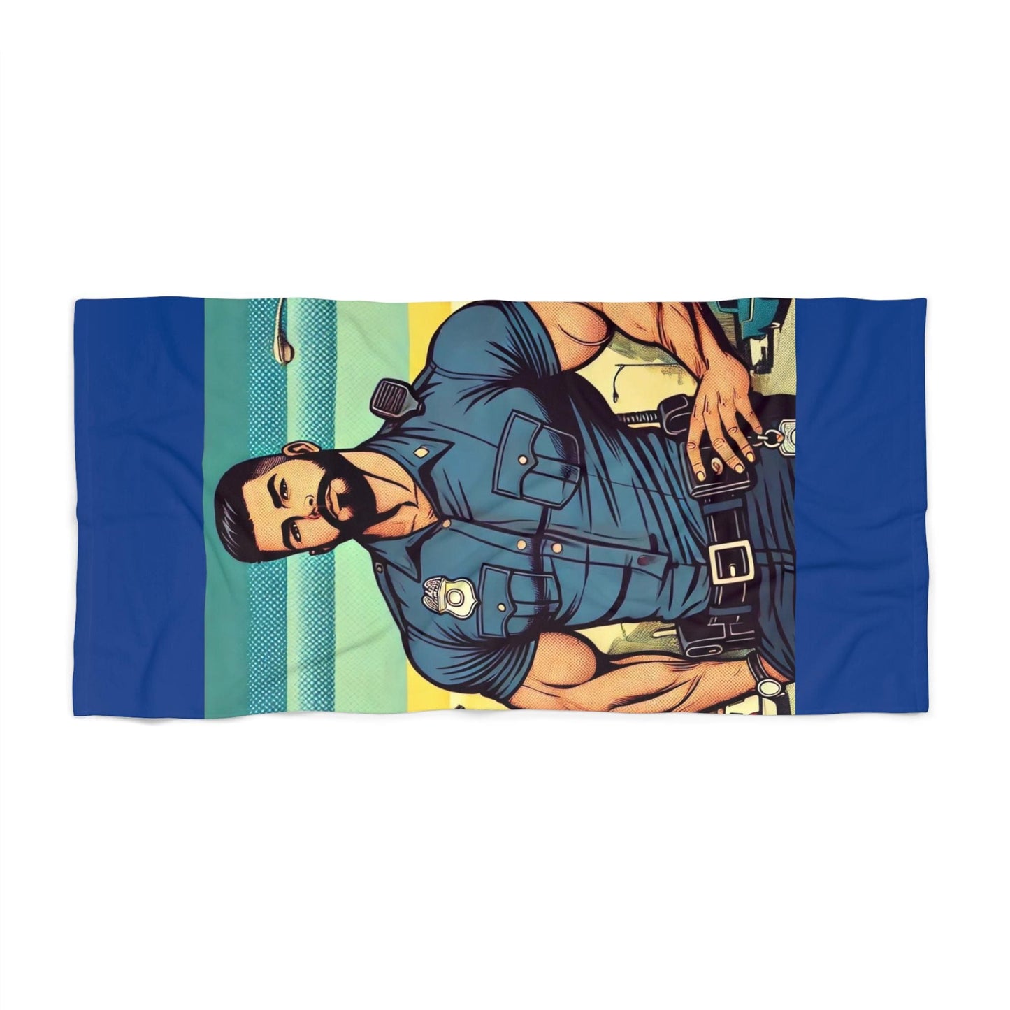 Beach Towel, Policeman Daddy Vintage Pop Art Design, LGBT Housewarming Gift, Gay Daddy Lover, Retro Charm, Soft Pool Towel, Police Officer