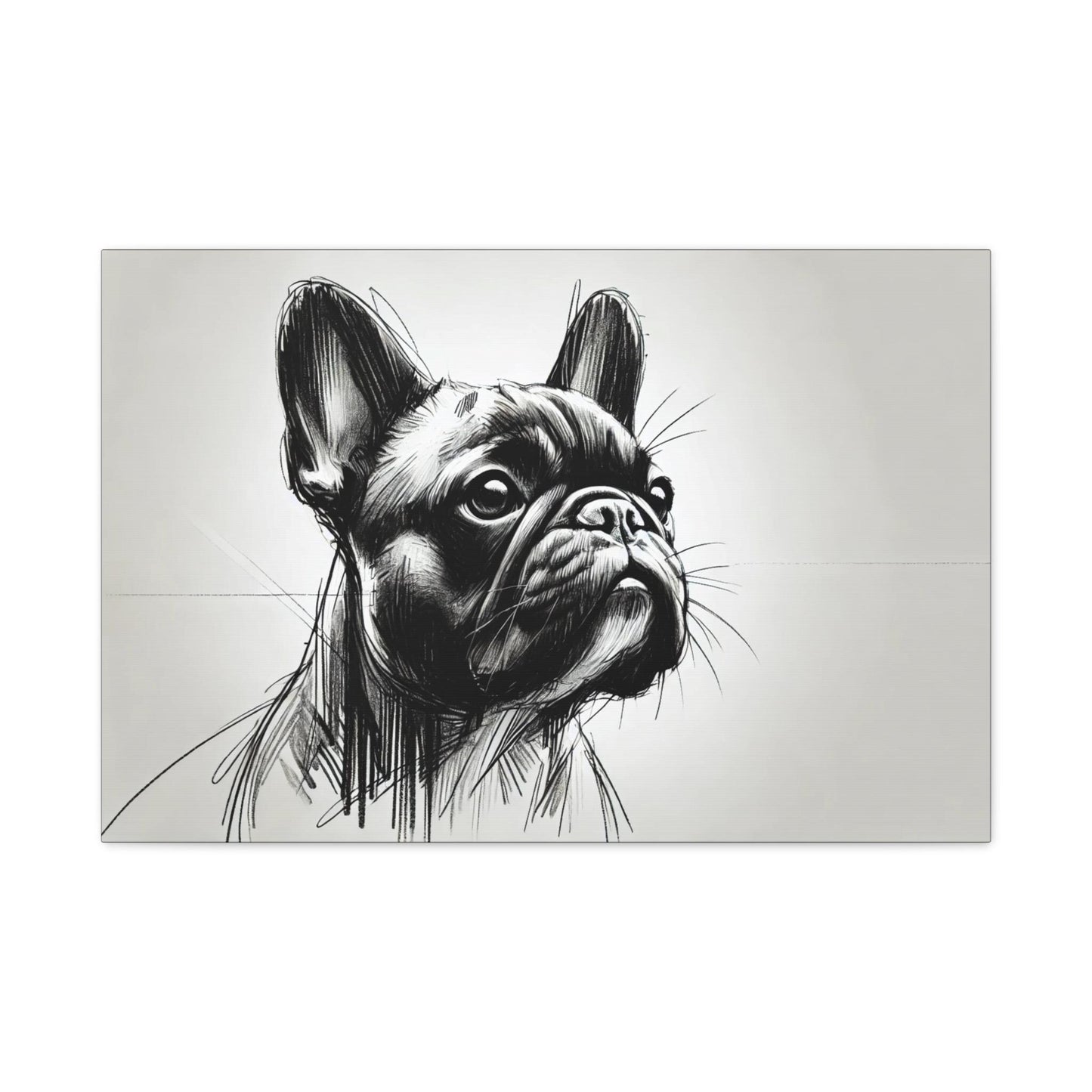 Canvas Print French Bulldog Charcoal Sketch Portrait, LGBT Housewarming Gift, Gay Dog Lover, Original Stretched Modern Wall Art, 7 Sizes