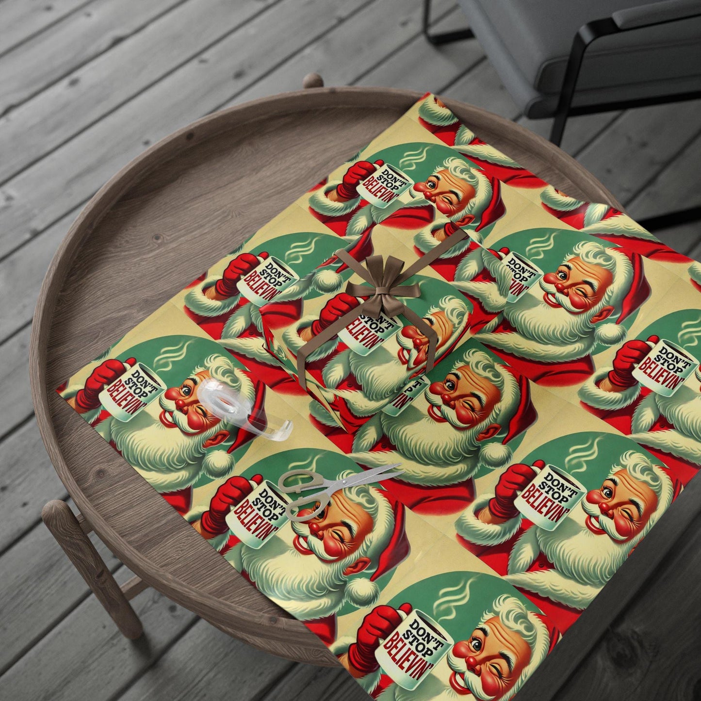 Santa Wrapping Paper, Don't Stop Believin', Funny Gift Wrap for Christmas Presents, Rock and Roll