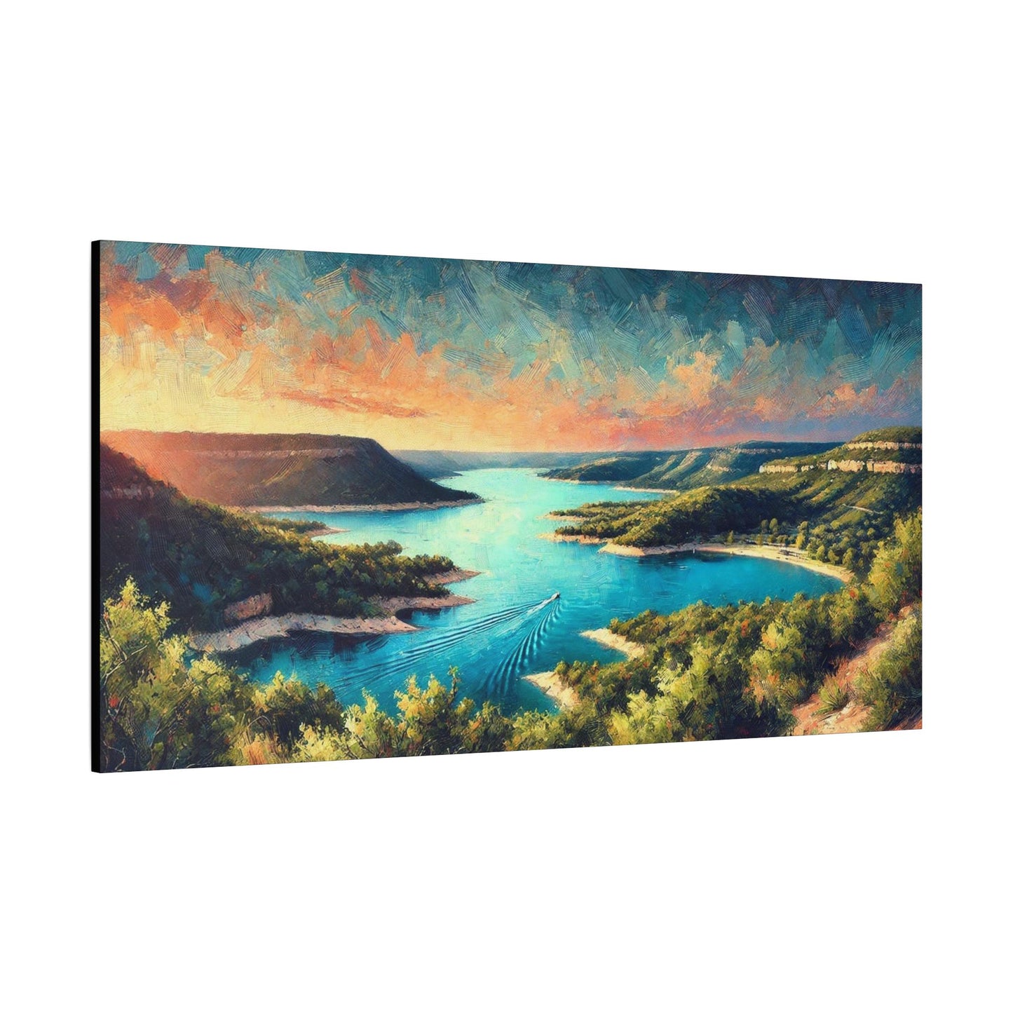 Original Impressionist Texas Lake Canvas Print, Matte Stretched Art, 7 Sizes Available, Wall Decor, Landscape Painting, Home Office Decor