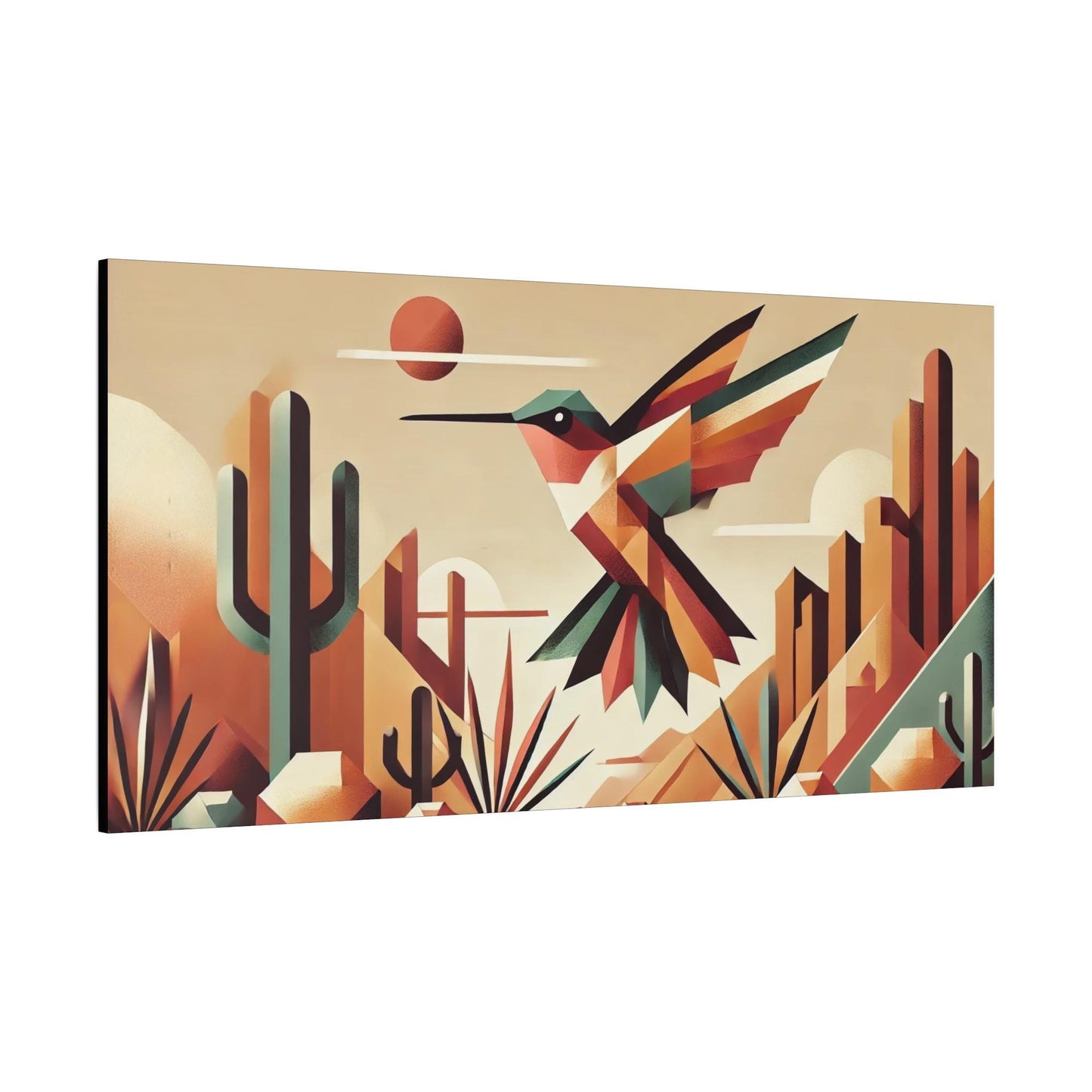 Original Modern Cubist Hummingbird Canvas Print, Matte Stretched Art, 7 Sizes Available, Wall Decor, Landscape Painting, Home Office Decor
