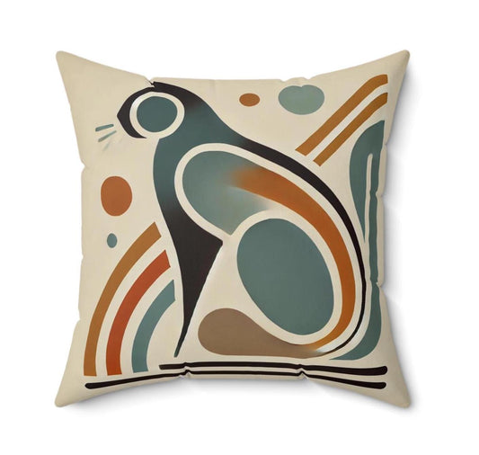 Cat Mid-Century Modern Pillow, Wise Owl, Housewarming & Birthday Gift, Vintage Charm, Cat Decor, Square Pillow