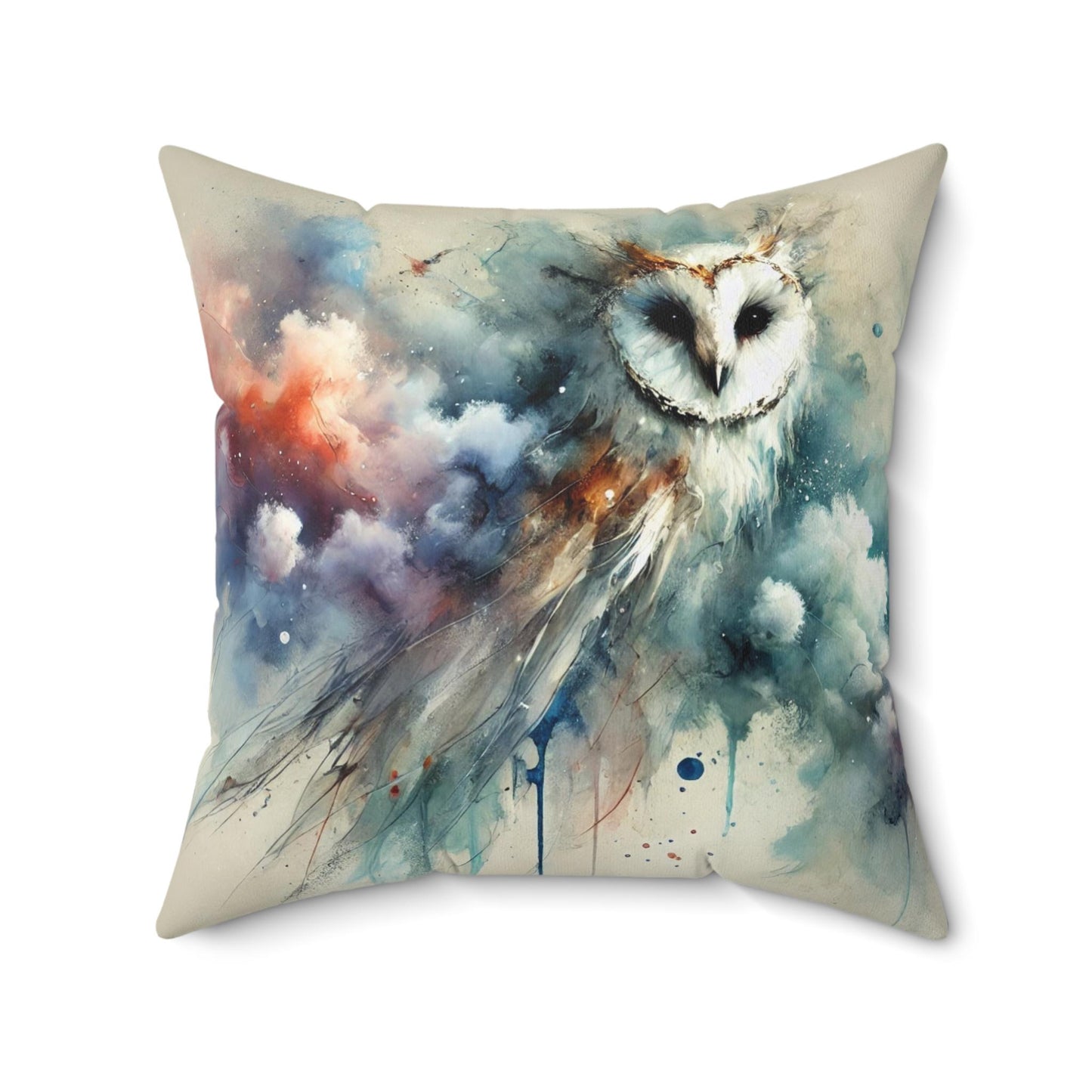 Pillow Modern Abstract Watercolor BrightOwl 2 Design, Posh Housewarming Gift, Owl Soft Throw Pillow, Ethereal Upscale Wall & Office Decor
