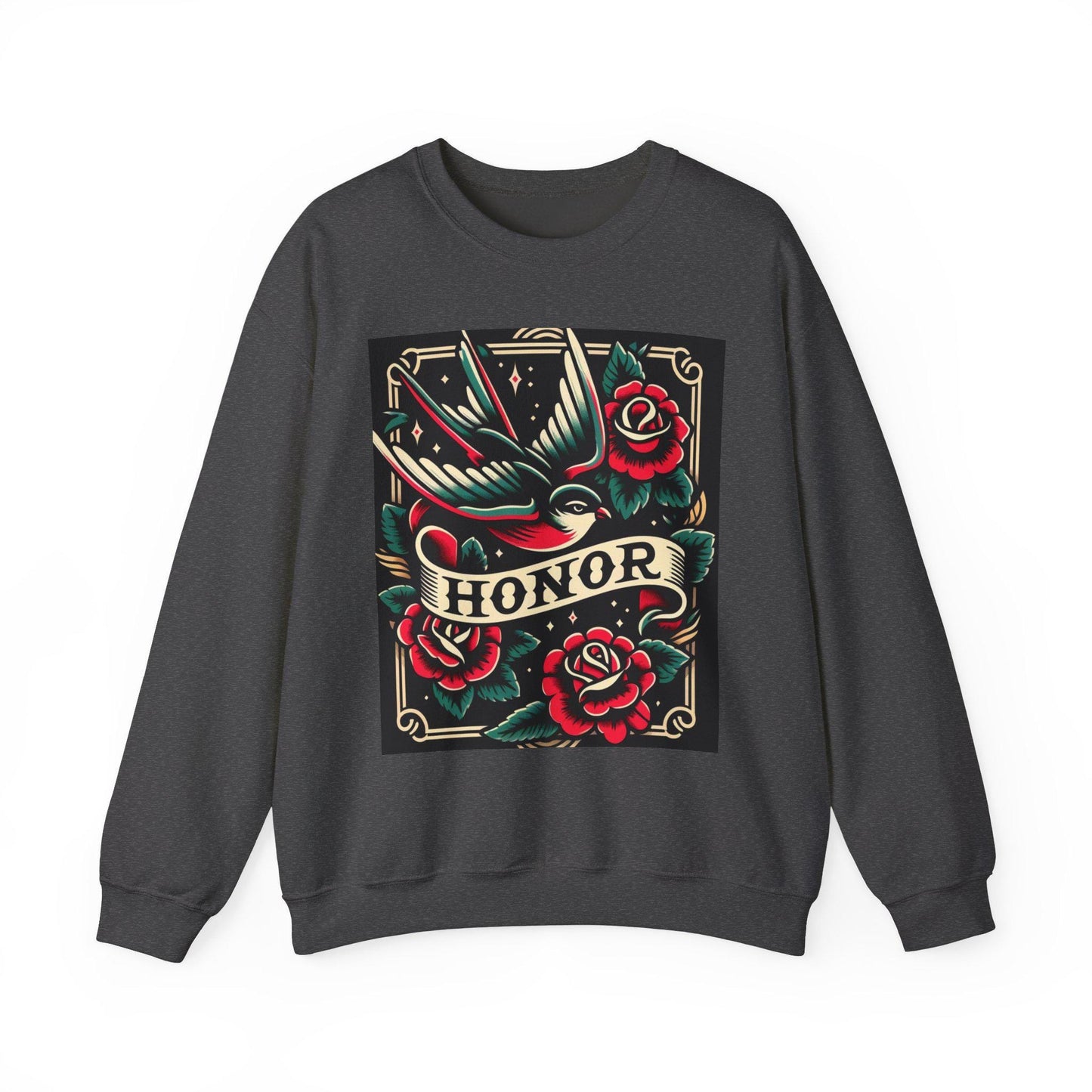 Vintage Tattoo Sweatshirt, HONOR Tattoo Design, Unisex Crewneck Jumper, Vintage Pullover, Gift for Tattoo Lover, Retro Style